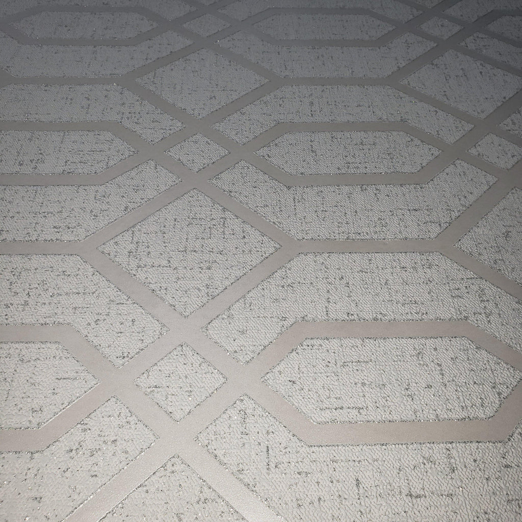 WM4230401 Silver Gray White Glitter Textured Geometric Trellis Quartz