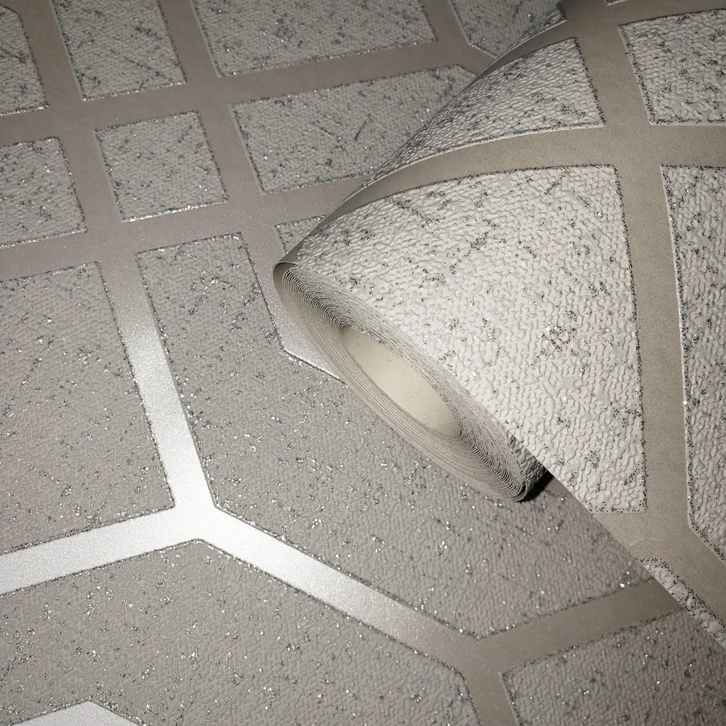 WM4230401 Silver Gray White Glitter Textured Geometric Trellis Quartz