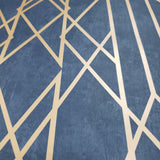 WM21514401 Wallpaper navy Blue bronze metallic geometric lines Modern - wallcoveringsmart