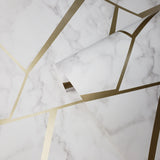WM014226501 Triangle Geometric lines wallpaper white gray bronze metallic faux marble - wallcoveringsmart