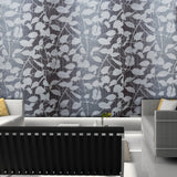 135015 Ombre Plaid Wallpaper charcoal black gray silver Metallic Textured vine Leaves 3D - wallcoveringsmart