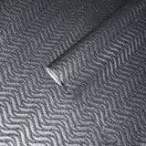 I243 Natural Mica Vermiculite charcoal Gray silver metallic wave lines Wallpaper
