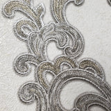 V514-10 Textured Wallpaper ivory off white bronze silver metallic damask 3D