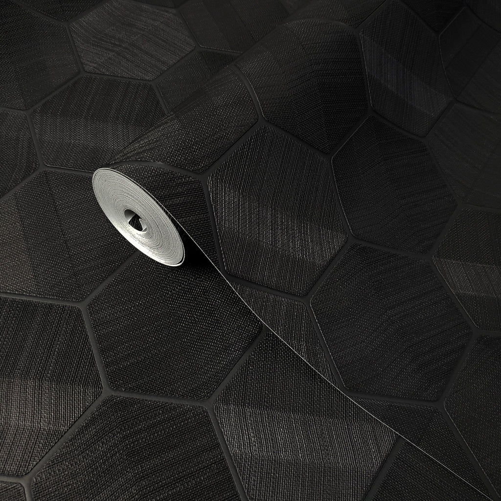Z44801 Hexagon Feature Black textured Wallpaper 3D Geometr