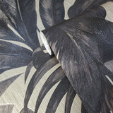 96240-1 Giungla Brass Gold Black Banana Leaf Palm Leaves Wallpaper