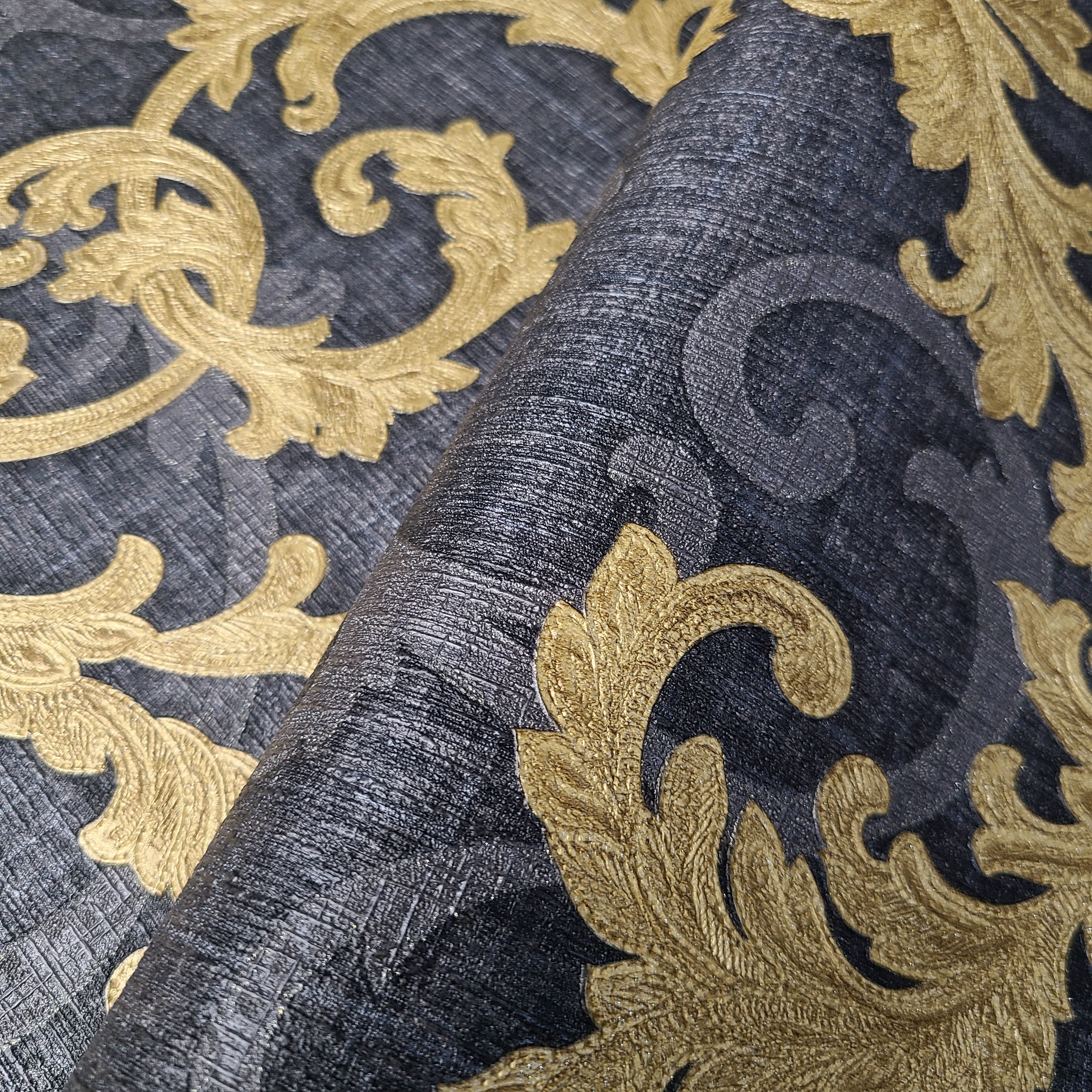96231-6 Versace Calligraphy Black Gray Gold Barocco Designer