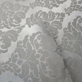 235027 Portofino Flocking gray silver Metallic Flocked damask velvet Wallpaper 
