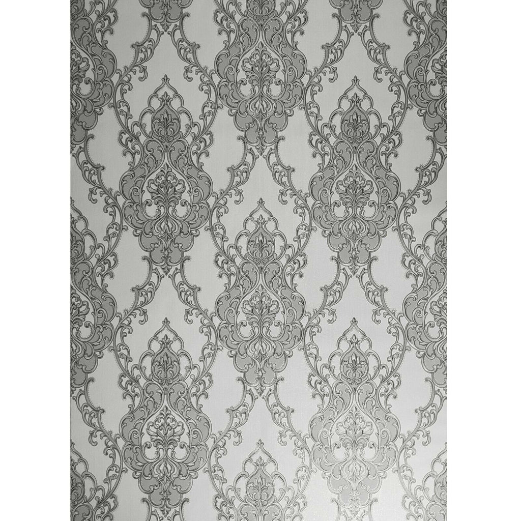 8611-03 Victorian Vintage damask white gray bronze gold Textured Wallp ...