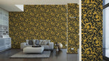 34325-2 Butterfly Barocco Gold Black Wallpaper - wallcoveringsmart