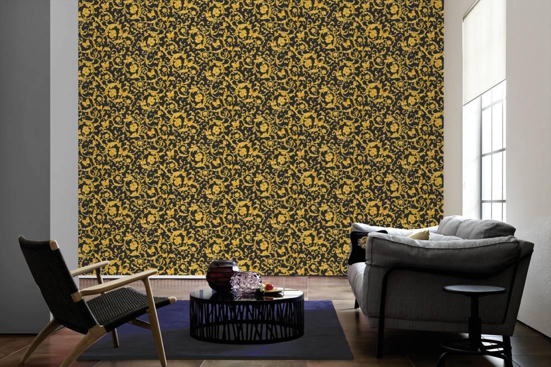 34326-2 Butterfly Barocco Gold Black Wallpaper – wallcoveringsmart