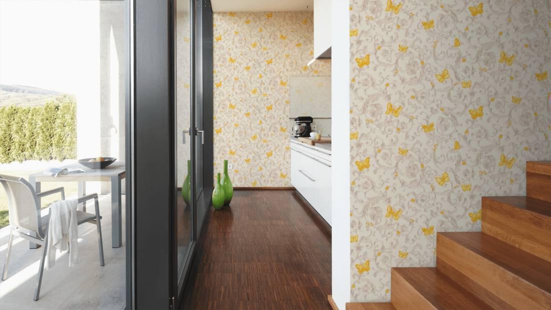 34325-3 Butterfly Barocco Beige Yellow Off-white Wallpaper