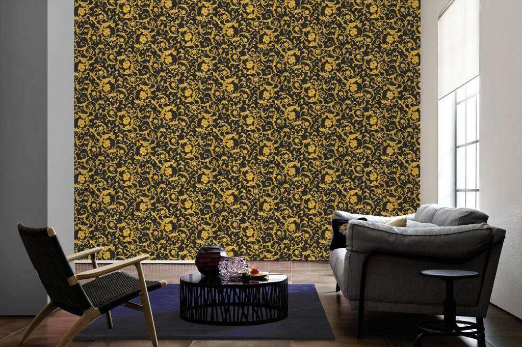 34326-2 Butterfly Barocco Gold Black Wallpaper – wallcoveringsmart