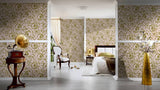 34326-4 Butterfly Barocco Gold Off-white Pink Wallpaper - wallcoveringsmart