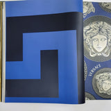 38609-3 Solea Royal Blue Navy Satin Greek Key Versace Wallpaper