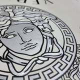 38610-2 Versace White Silver Gray Medusa Head Greek Key Logo Wallpaper
