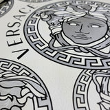 38610-2 Versace White Silver Gray Medusa Head Greek Key Logo Wallpaper