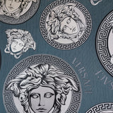 38611-1 Versace Blue Dark Teal Silver Medusa Wallpaper