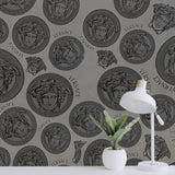 38611-2 Versace Dark Gray Medusa Textured Wallpaper
