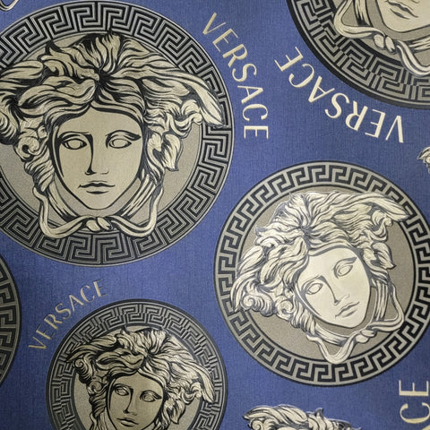 38611-3 Versace Blue Bronze Brass Medusa Wallpaper