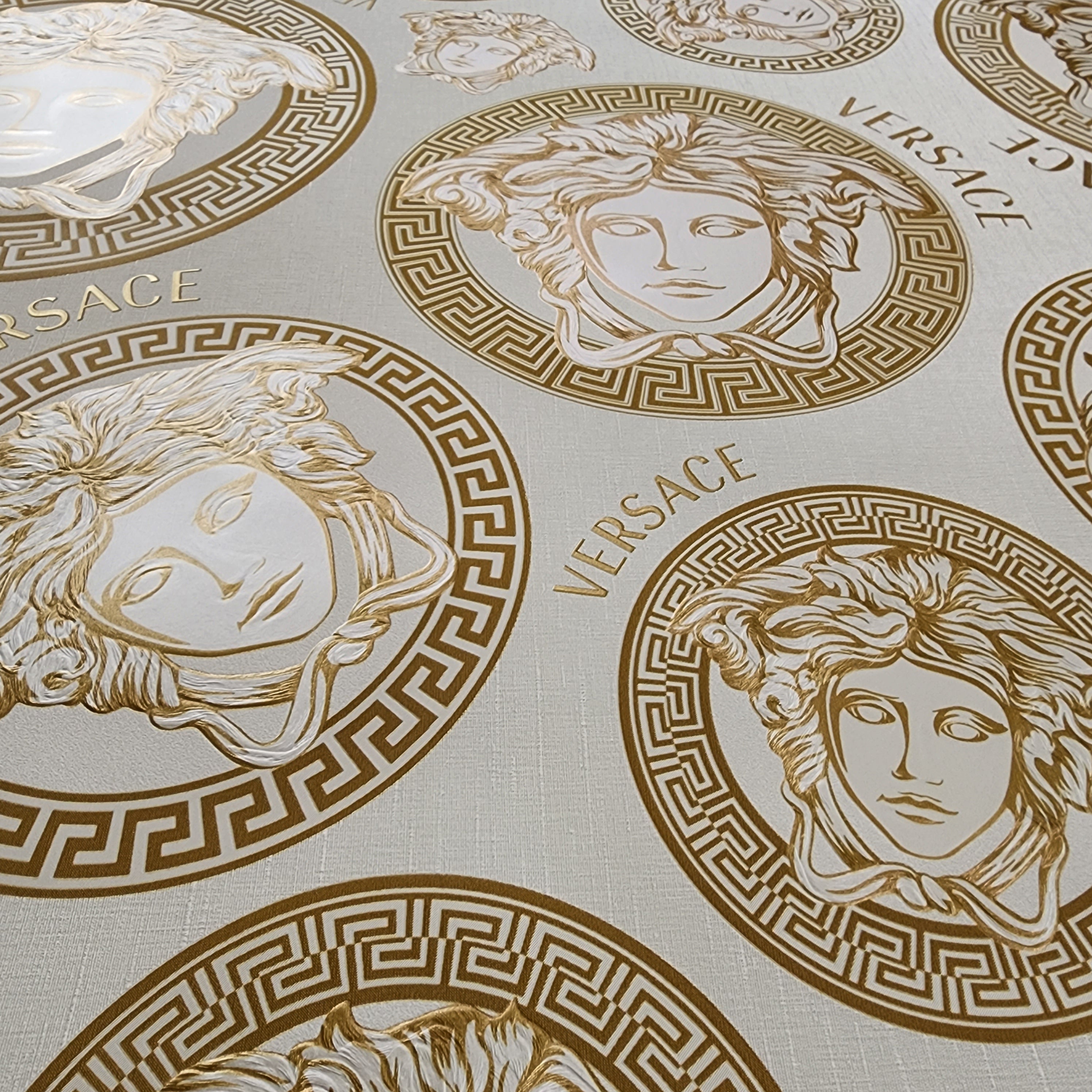 Versace Medusa Head Cream & Gold Wallpaper 38611-5