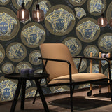 38611-7 Versace Black Bronze Brass Medusa Wallpaper living room