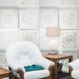 38704-2 Versace Gray Silver Off-White Baroque Multi Panel Wallpaper
