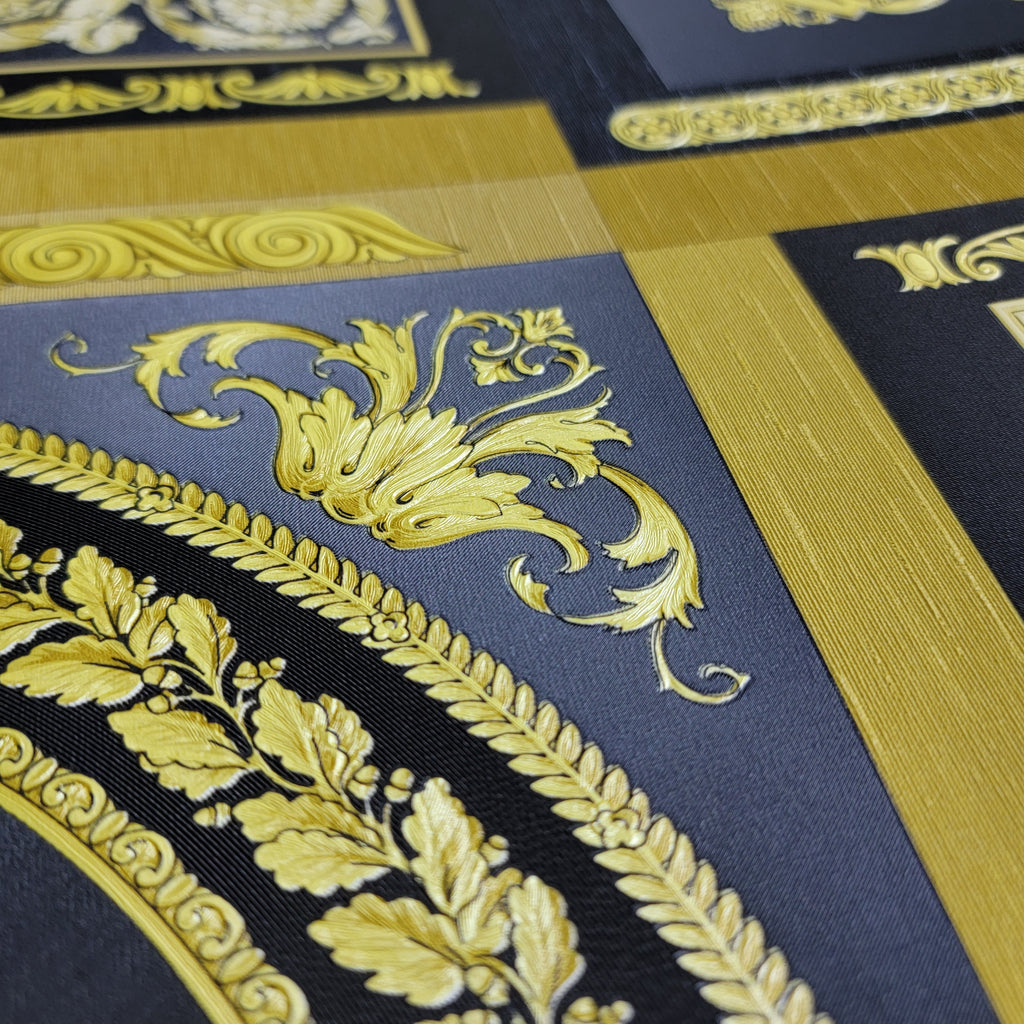 38704-3 Square Multi Panel Barocco Black Gold Textured Versace Frame W ...