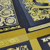 38704-3 Square Barocco Black Gold Textured Versace Frame Wallpaper