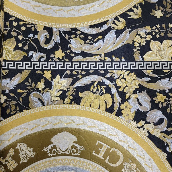 96231-6 Versace Calligraphy Black Gray Gold Barocco Designer Wallpaper –  wallcoveringsmart