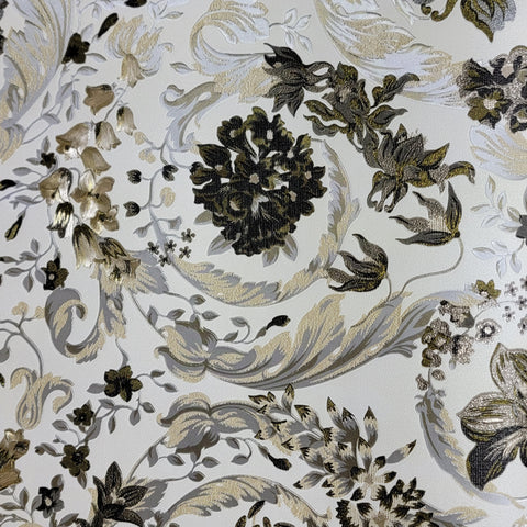 38706-6 Versace White Black Bronze Brass Barocco Floral Wallpaper