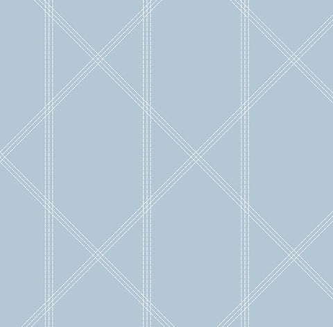 4074-26607 Walcott Light Blue Stitched Trellis Wallpaper