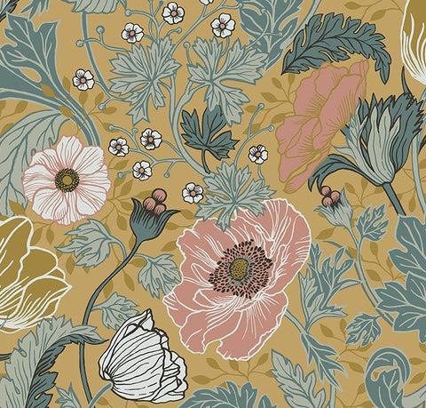 4080-33002 Anemone Mustard Floral Botanical Wallpaper