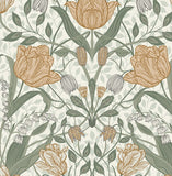 4080-33006 Fillippa Green Tulip Floral Wallpaper