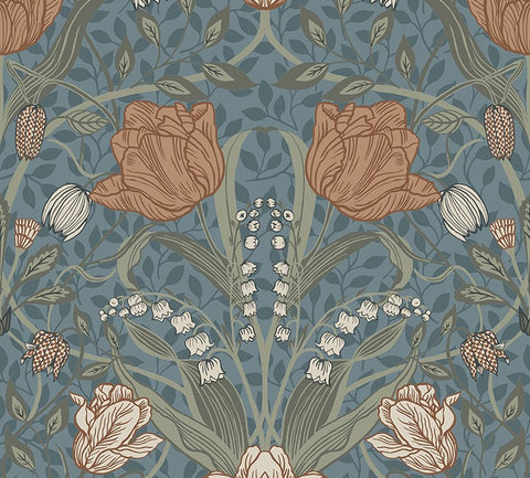 4080-33009 Fillippa Blue Tulip Floral Wallpaper