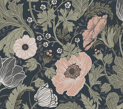 4080-44103 Anemone Navy Floral Botanical Wallpaper – wallcoveringsmart