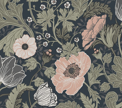4080-44103 Anemone Navy Floral Botanical Wallpaper