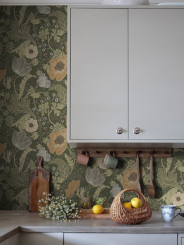 4080-44104 Anemone Green Floral Botanical Wallpaper