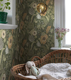 4080-44104 Anemone Green Floral Botanical Wallpaper