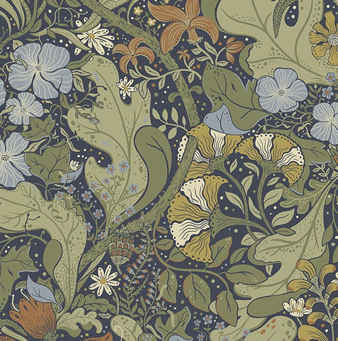 4080-83102 Elise Indigo Nouveau Gardens Wallpaper