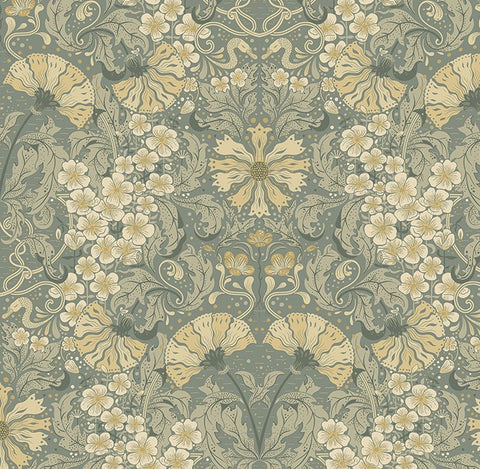 4080-83113 Ojvind Sea Green Floral Ogee Wallpaper