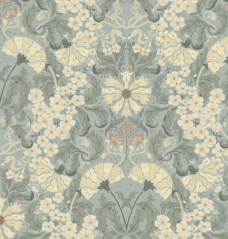 4080-83115 Ojvind Light Blue Floral Ogee Wallpaper