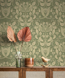 4080-83126 Berit Green Floral Crest Wallpaper