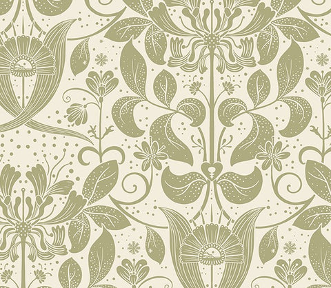 4080-83127 Berit Olive Floral Crest Wallpaper