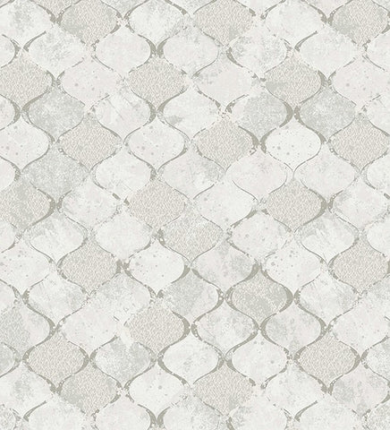 4105-86608 Pilak Silver Ogee Tile Wallpaper