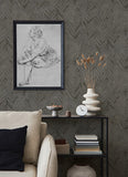 4105-86611 Amesemi Dark Grey Distressed Herringbone Wallpaper