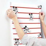 DI0933 York Disney Mickey Mouse Stripe Unpasted Red Wallpaper