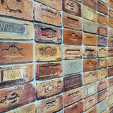 5678-06 Red Orange gray textured 3D faux vintage stone brick Wallpaper