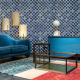 WMNF23208501 Green blue white Moroccan trellis faux tiles Wallpaper