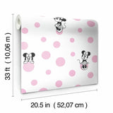 DI1027 York Wallcoverings Minnie Mouse Disney Kids Wallpaper Dots white Pink