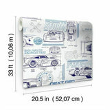 DI0916 York Blue Disney and Pixar Cars Schematic Unpasted Wallcoverings
